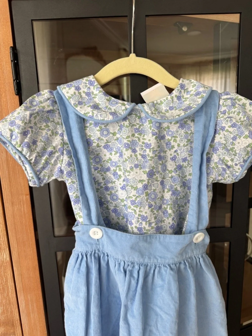 Stitchy Fish dress pinafore short sleeve floral top corduroy overalls collar tee